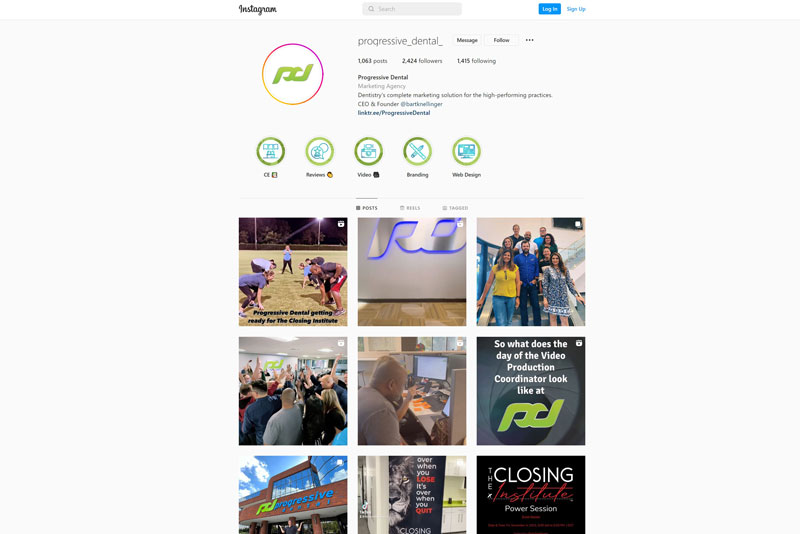 the instagram feed of progressive dental marketing.