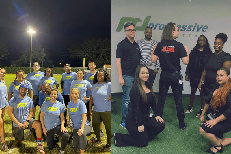 the progressive dental team during kickball, and doing social media promotion.