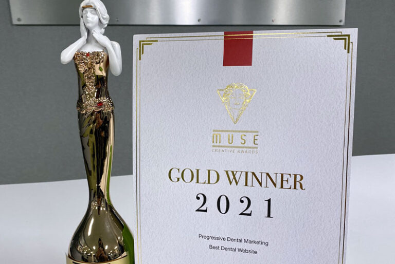 MUSE Creative Awards Gold Trophy For Progressive Dental's SmilesThatRock.com Website Build